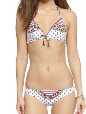 New TIGERLILY Amelia Bikini Set White Auqa Blanca Leopard Bikini Top 4 Bottom 6